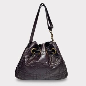 Christian Dior Cannage Leather Drawstring Bucket Bag